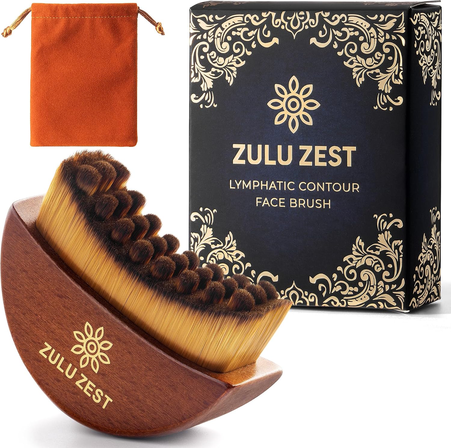 Face Brush Lymphatic - Drainage Facial Contour Manual Massager Wooden Handle Curved Bristle Sculpting Tool for Puffiness Guasha Style Soft Dry Brush Light Brown