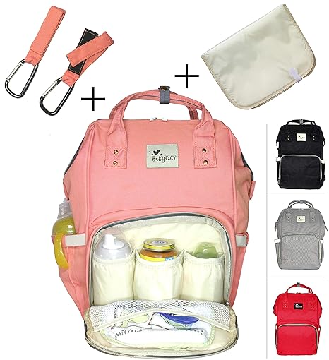 Wickeltasche Wickel-Rucksack Rosa mit Wickelunterlage & 2x Haken :: Imprägniert & extrem Robust mit Doppel-Nähten :: Für Kind