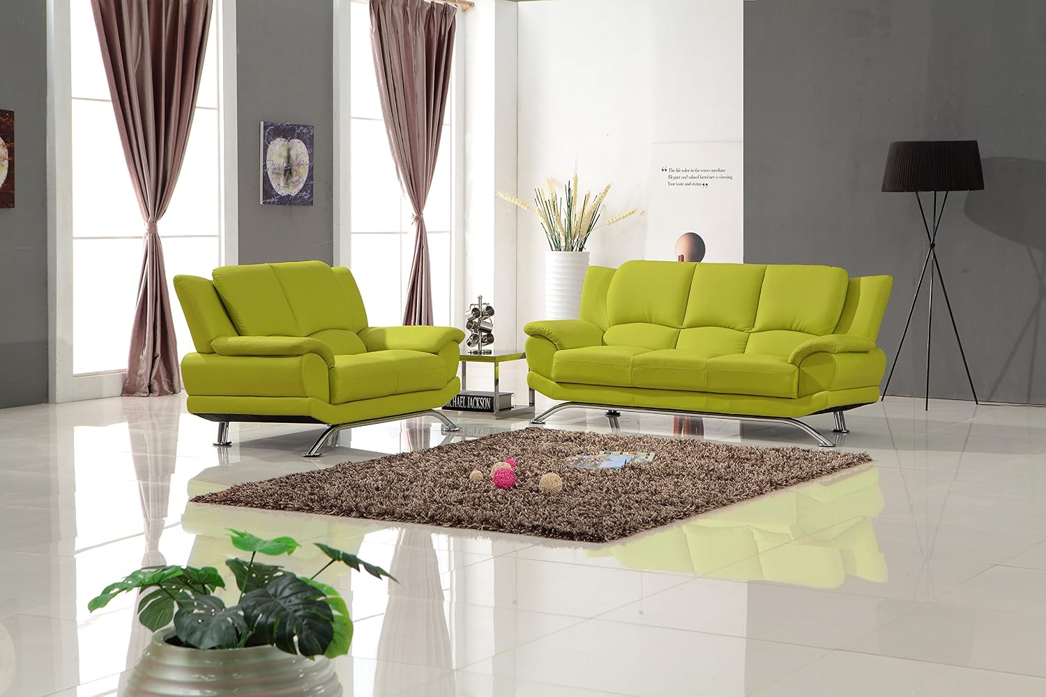 Amazon Com Matisse Milano Leather Sofa Set Lime Green Furniture Decor