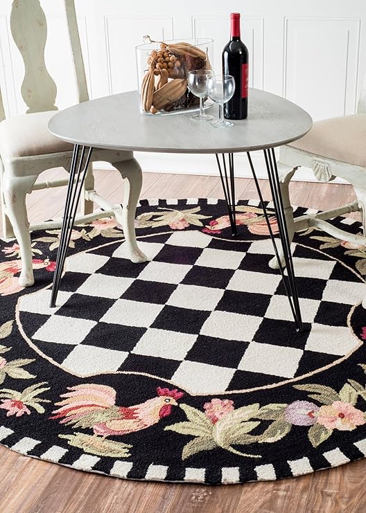 Amazon Com Nuloom Farmhouse Rooster Round Rug 8 Round Black