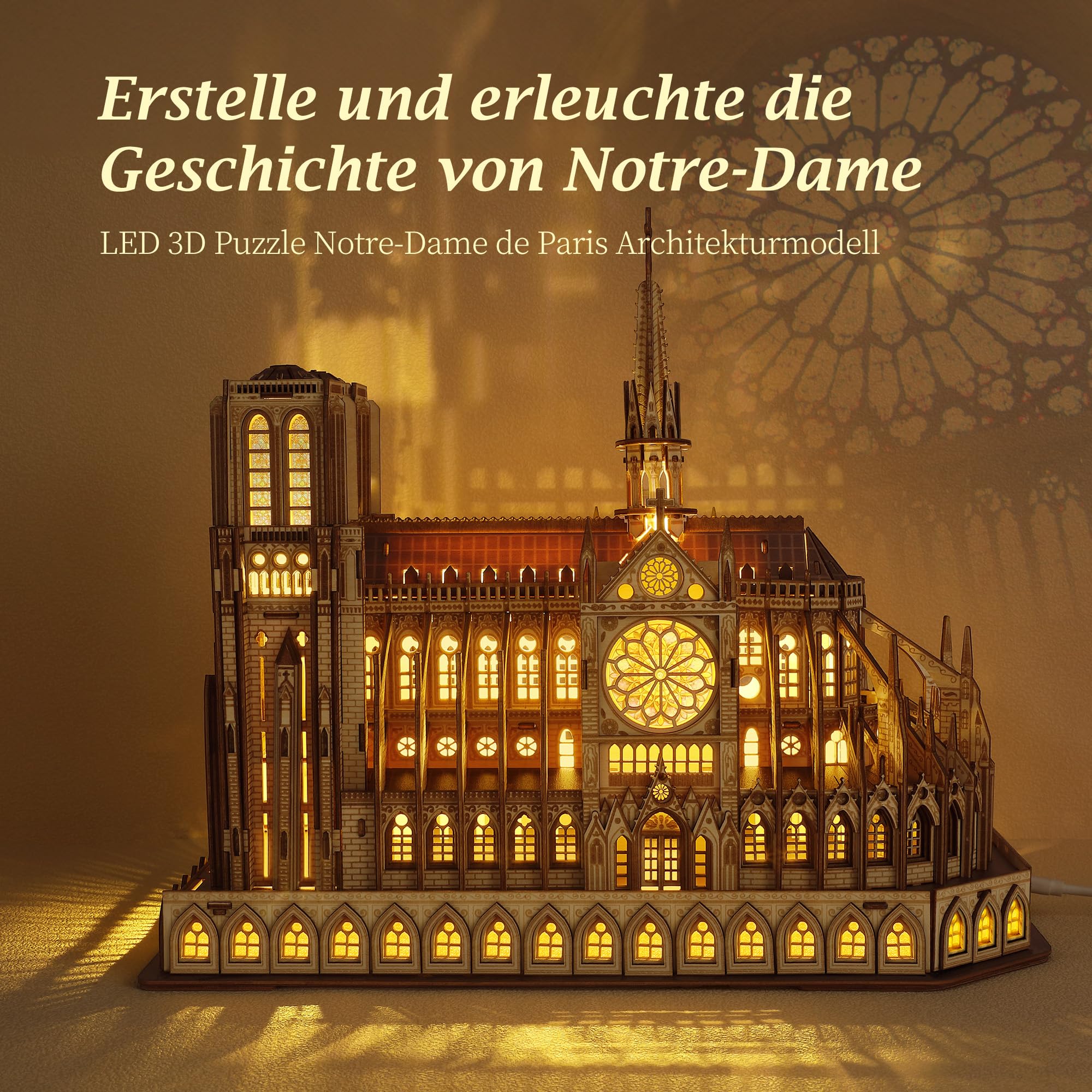 FUNPOLA LED 3D Holzpuzzle - Notre Dame de Paris Architekturmodell - Nachtedition mit LED-Beleuchtung - DIY Baumodell Bastelset Architektur-Bausatz 2