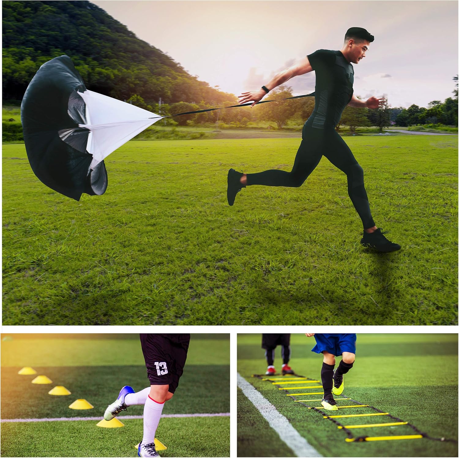 Juvale Speed and Agility Ladder Training Set with 6 Cones and Resistance Parachute: Home & Kitchen