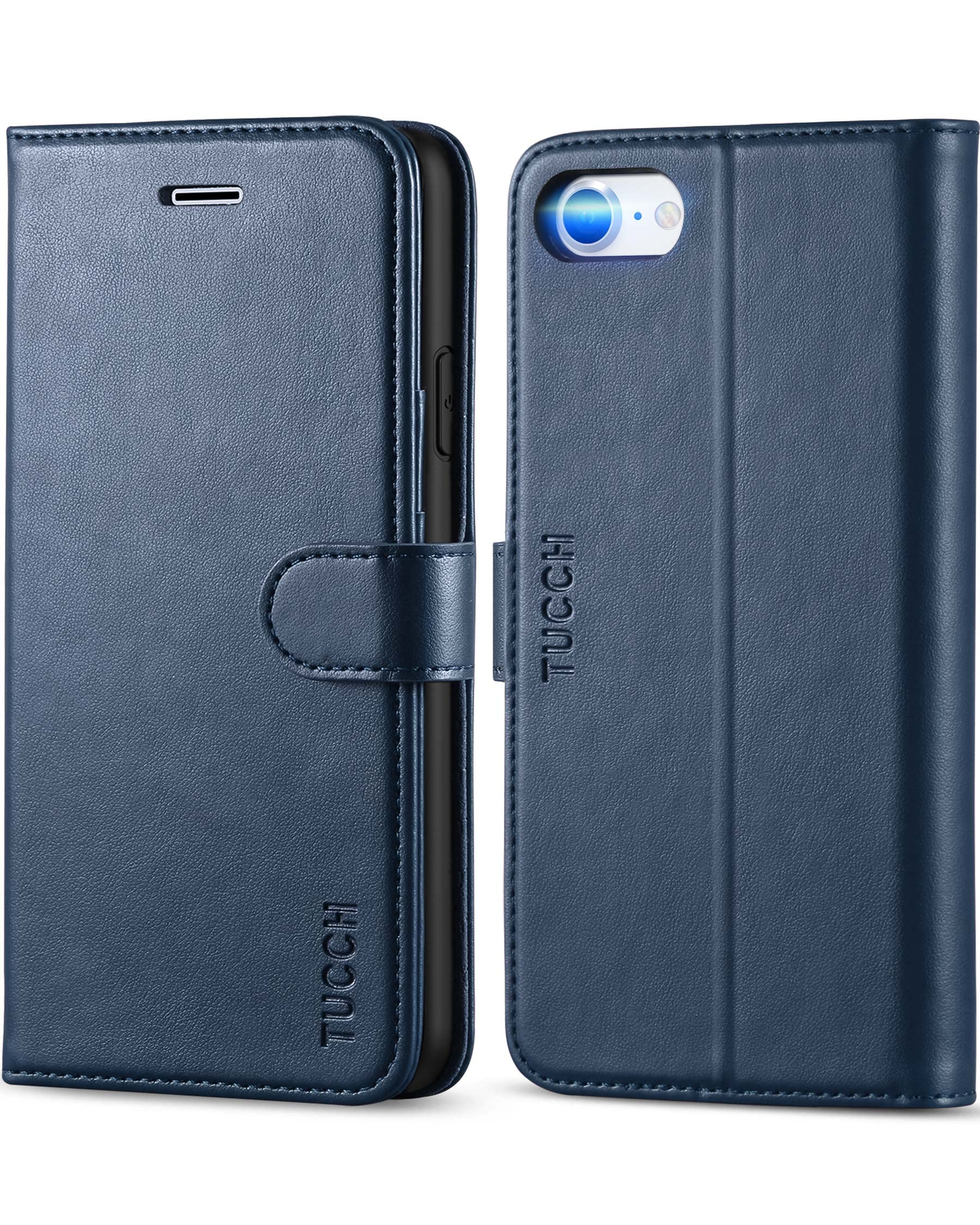 TUCCH Case for iPhone SE 2022 5G/iPhone SE 2020/iPhone 8/7 (4.7"), Protective PU Leather Wallet Stand Flip Folio Cover with[Shockproof TPU][Card Slots] Compatible with iPhone SE3/SE2/8/7, Dark Blue