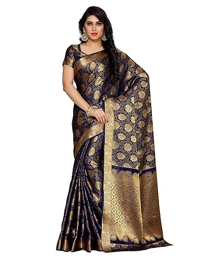 By Kupinda Women's Art Silk Saree Kanchipuram Style Sarees sarees sarees (4152-262-NVY) Color: Navy Blue