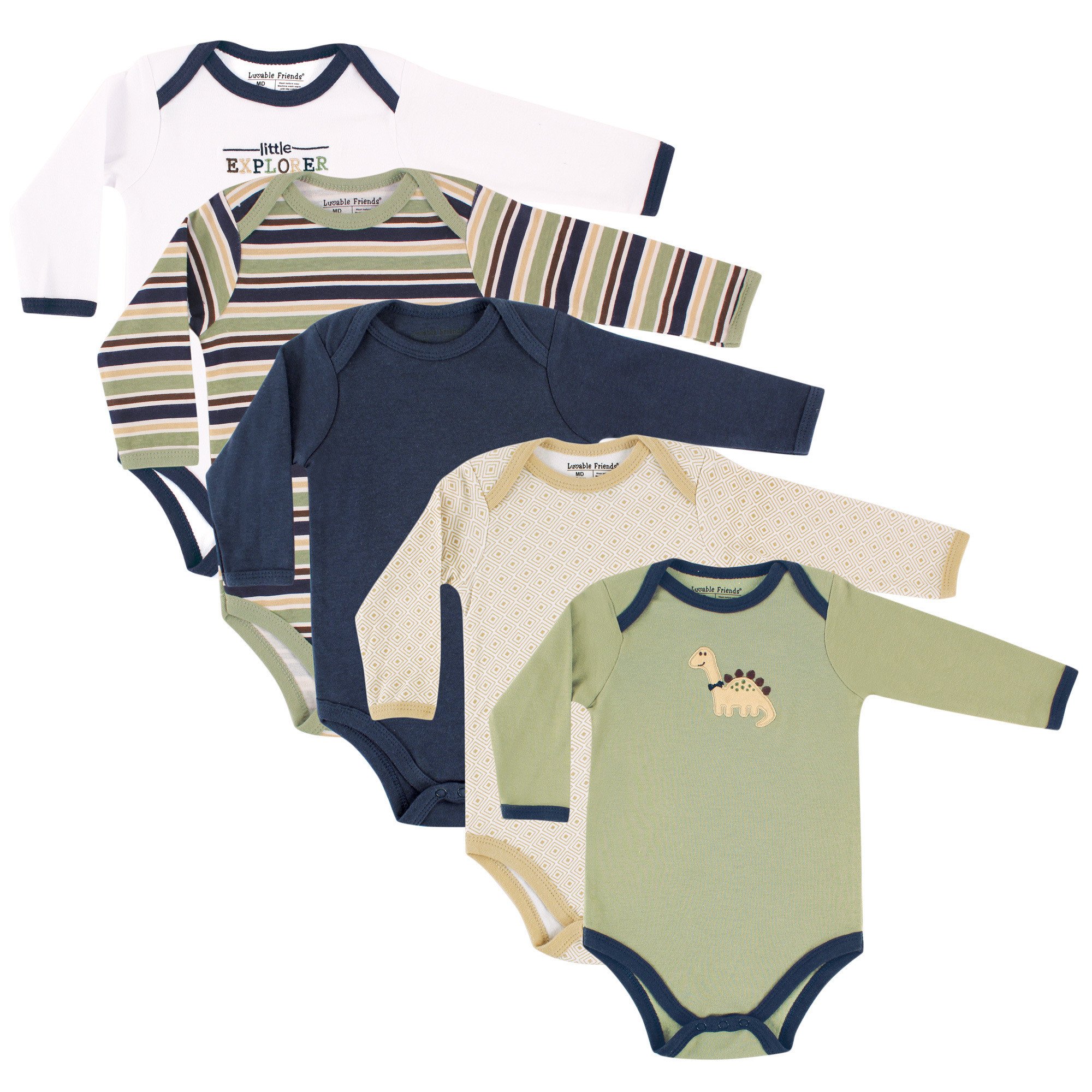 Photo 1 of Luvable Friends Unisex Baby Cotton Long-Sleeve Bodysuits, Dinosaur, 0-3 Months