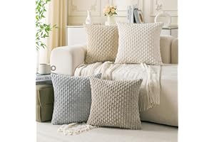 Cozoomy Set of 4 Neutral Decorative Throw Pillow Covers 18x18 Inch Corduroy Pillow Covers for Bed Couch Sofa Living Room Soft Square Cushion Cases