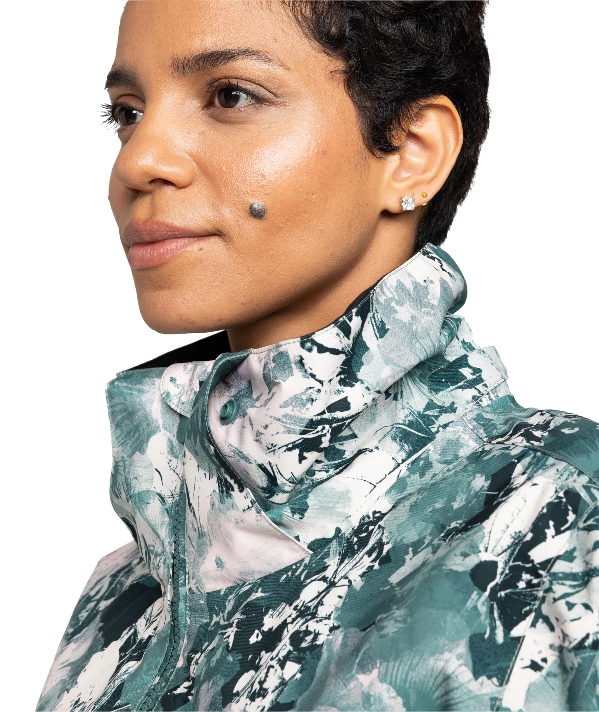 Condition photo showing New/Like New for roxy women's ski jacket – 10k waterproof, insulated, pfas-free, removable faux fur hood, sea, medium