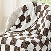 Bedsure GentleSoft Checkered Throw Blanket for Couch - Super Soft Cozy & Warm Knit Brown Blanket, Breathable, Lightweight & Fluffy Plaid Blankets for Bed,Sofa, Gifts for Women Men, 50x60 Inches