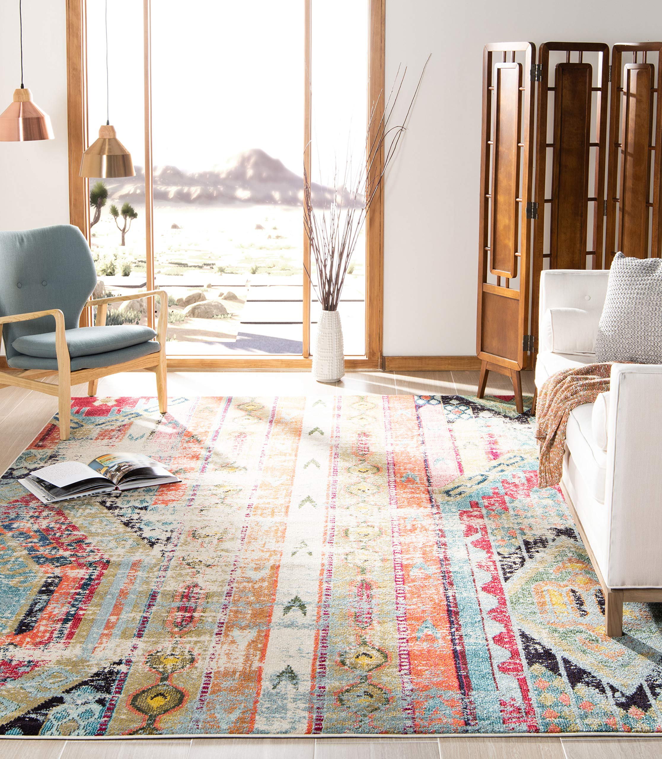 SAFAVIEH Monaco Collection Area Rug – 8′ x 11′, Multi, Boho Chic Tribal Distressed Design, Non-Shedding & Easy Care, Ideal for High Traffic Areas in Living Room, Bedroom (MNC222F)