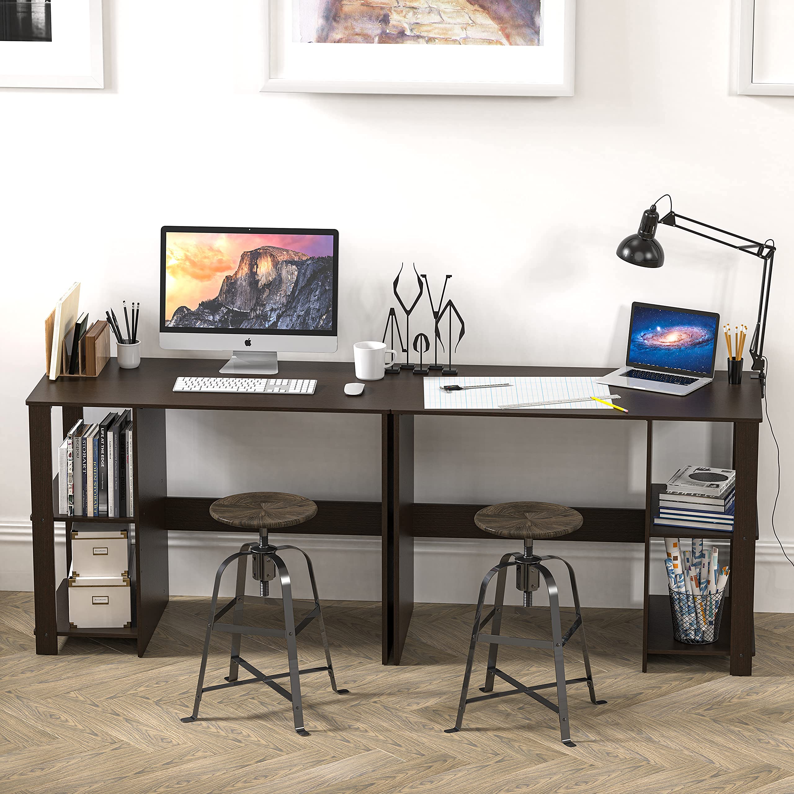 SHW 38-Inch Home Office Computer Desk with Shelves, Espresso
