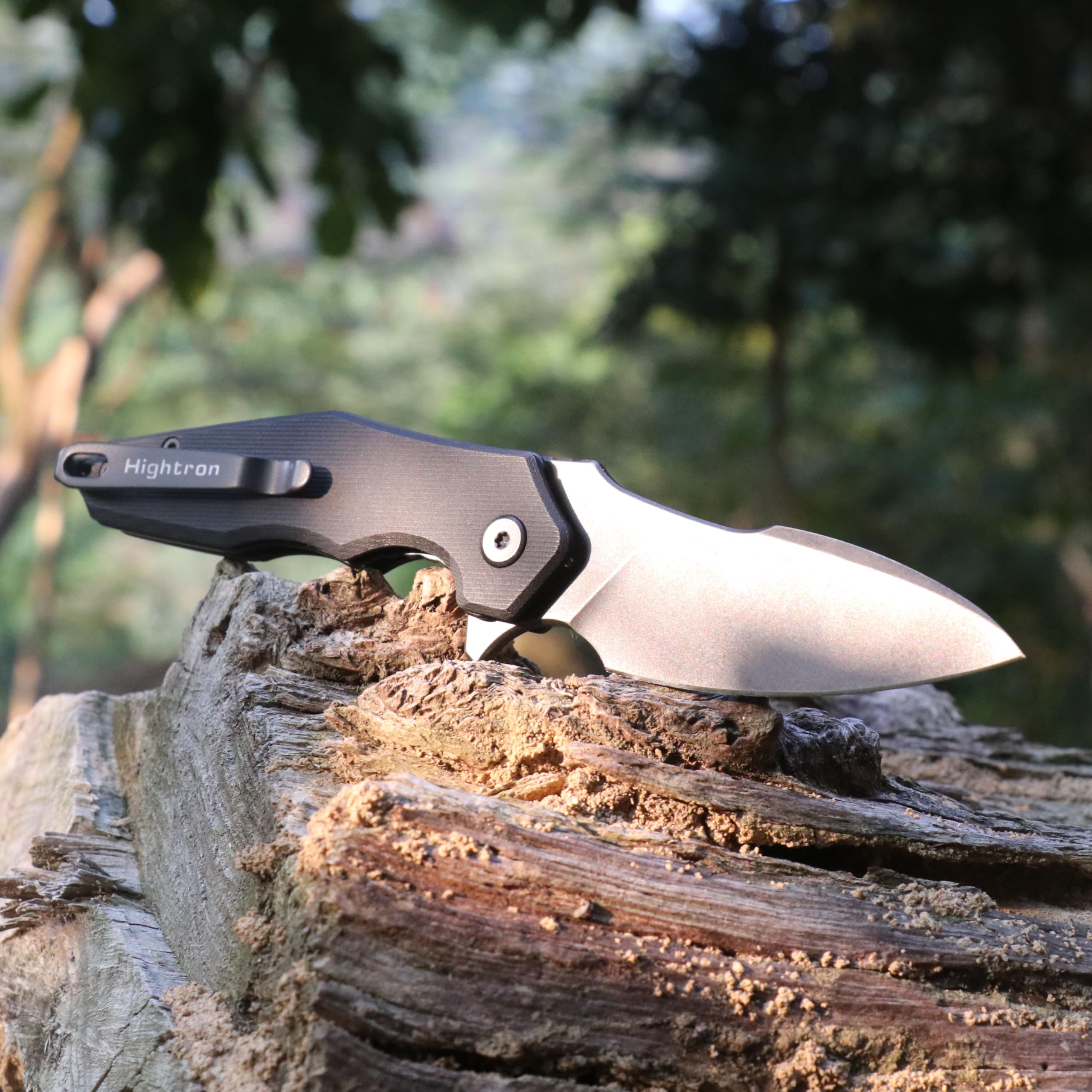 Hightron MINI VENTURA Taschenmesser für Herren, Flipper-Klappmesser mit 7.24CM Scharfer Stonewashed-Klinge aus D2-Stahl & G10-Griff, Kleines Taschenmesser mit Taschenclip für den Außenbereich, Schwarz 4