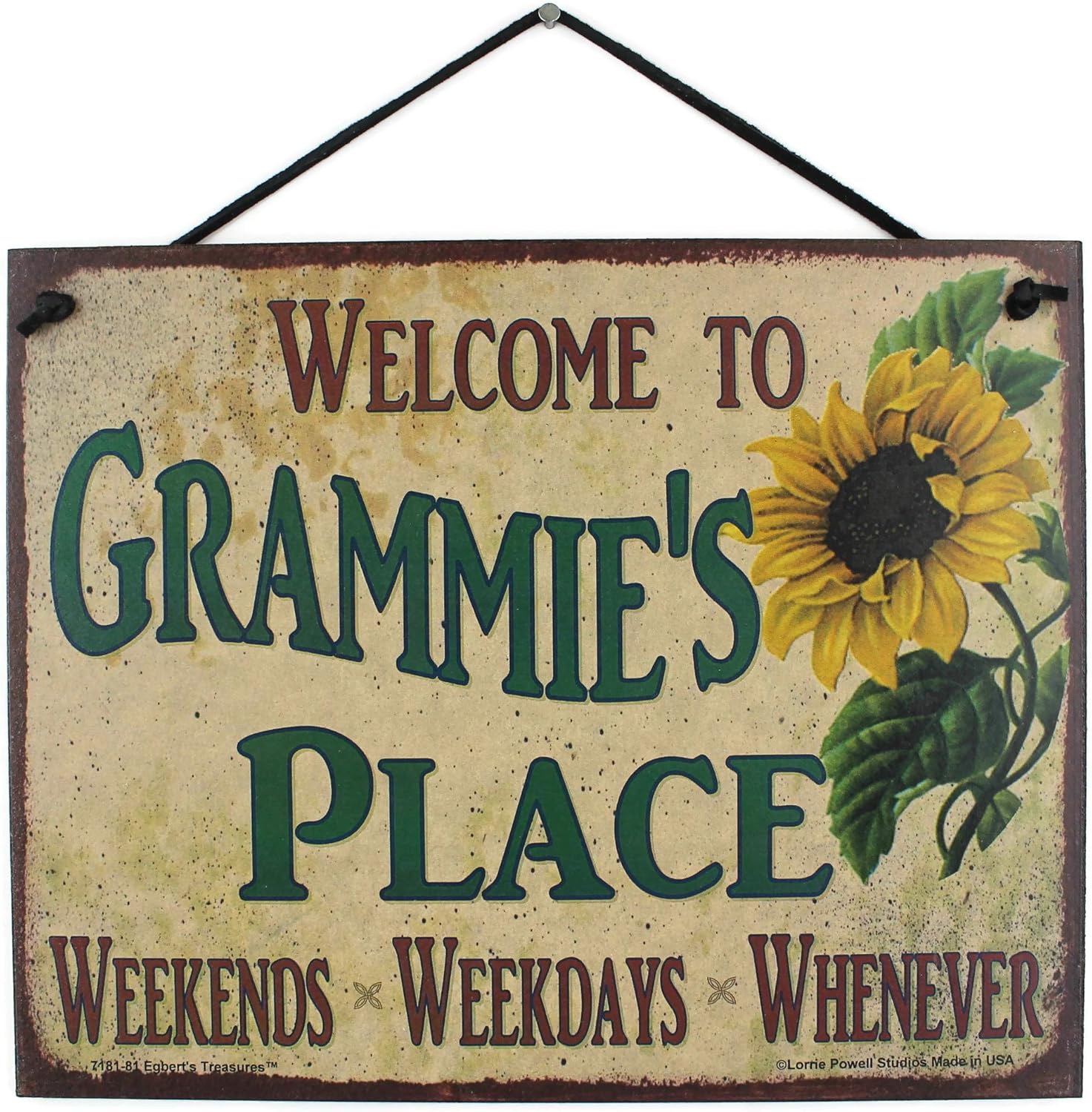 8x10 Vintage Style Sign with Sunflower Saying,"Welcome to GRAMMIE'S PLACE Weekends, Weekdays, Whenever" Decorative Fun Universal Household Family Signs for Grandma (8x10)