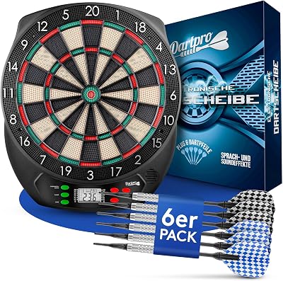 [DAS ORIGINAL] - Elektronische Dartscheibe Profi - Dartboard mit 6 Darts [kabellos nutzbar] - Innovativer Dartautomat mit 65 Varianten - Double IN & Double Out - für 1 bis 8 Spieler