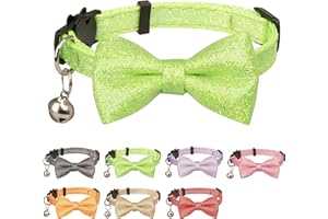 Gyapet Cat Collar with Bow Tie Sparkly Cats Kitten Bell Party Bling Wedding Festive 7-11in Girl Boy Fresh Green
