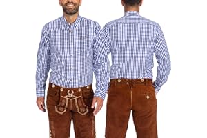 BAVARIA TRACHTEN German Oktoberfest Shirts for Men - Authentic German Lederhosen Shirt Men - Original Bavarian Shirt for Lederhosen Outfit - Checkered Blue - Classic - Size XL