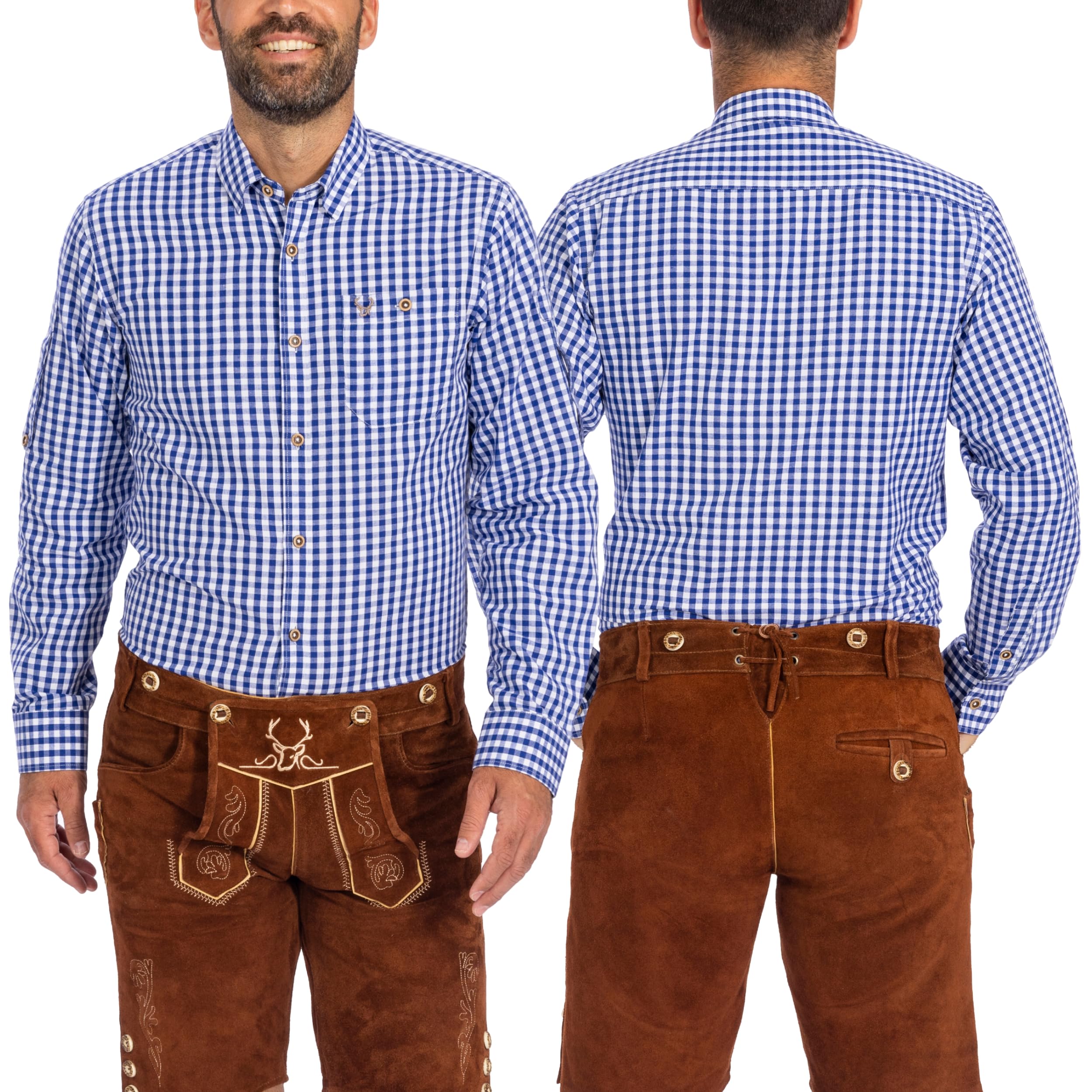 Photo 1 of BAVARIA TRACHTEN German Oktoberfest Shirts for Men - Authentic German Lederhosen Shirt Men - Original Bavarian Shirt for Lederhosen Outfit - Checkered Blue - Classic - Size XL