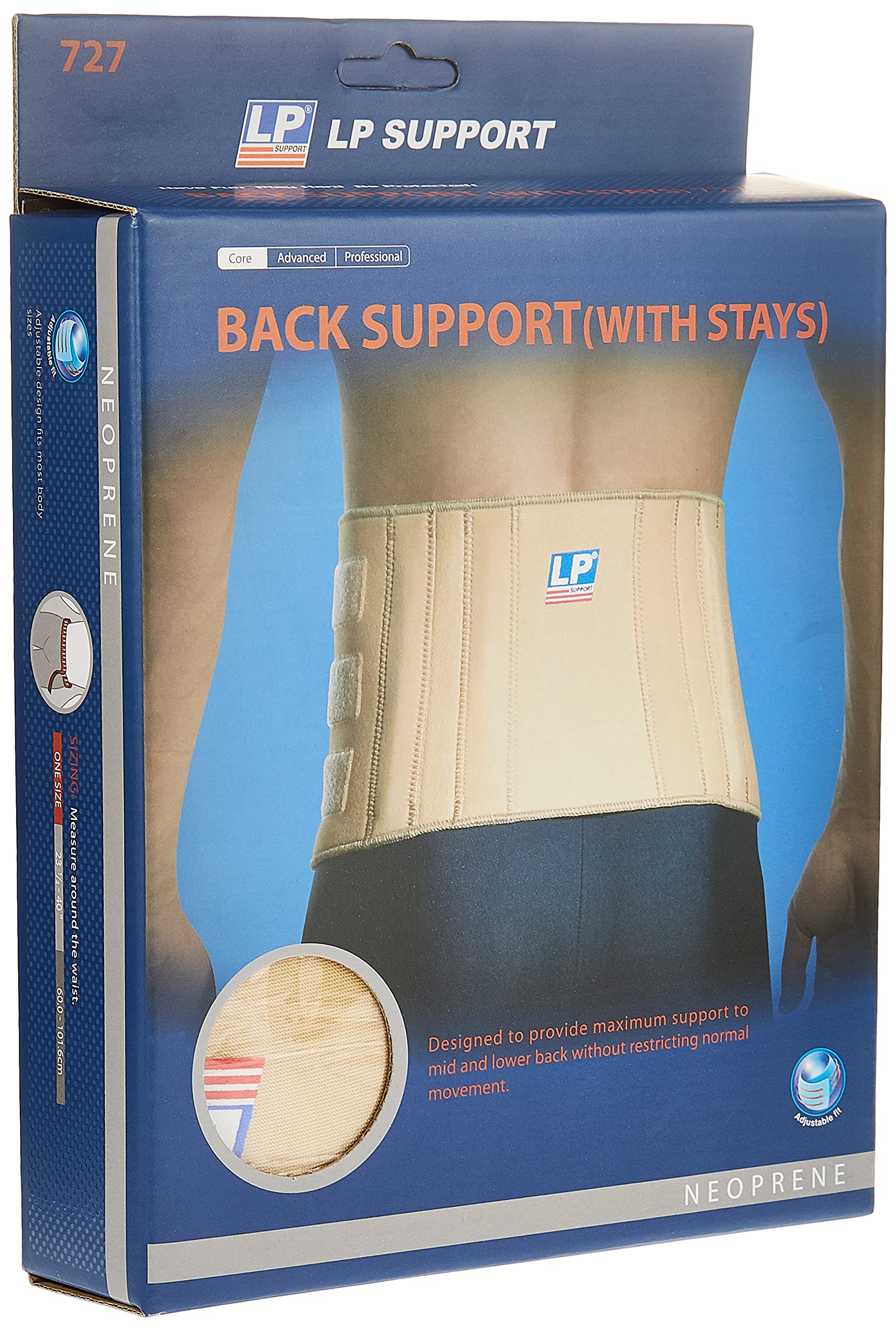 LP Neoprene Back Support with Stays, Back Brace for Back Support, Sports Injury Rehabilitation & Pain Relief, Biege - One Size