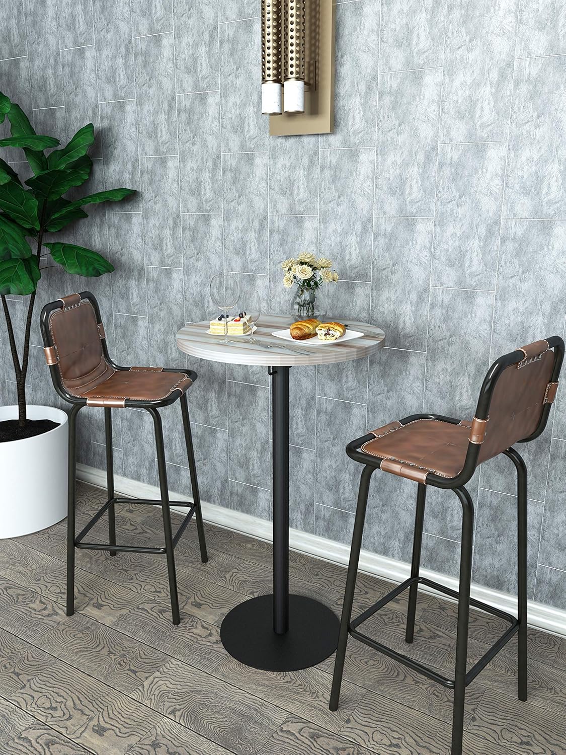 Stimber Design David Bar Table | Pub Table | High Top Table | Modern Height Drink Cocktail Table | 23.6" Diameter x 39.4" H | Bag Storage Hook | Extra Weighted Base | Space Small Bar Table: Kitchen & Dining