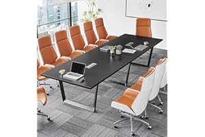 ahliss Sturdy Conference Table with Cable Management Grommets Modern Rectangle Office Meeting Table with Wood Tabletop and Metal Frame & Legs- Easy Assembly Boardroom Table (Black, 12 Foot)