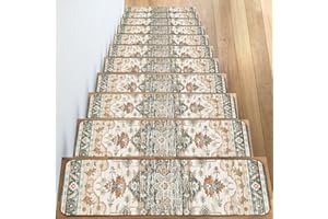 Vamcheer Carpet Stair Treads for Wooden Steps, Indoor 15 Pack 30"X8" Extra Non Slip Reusable Staircase Step Treads, Soft Rubber Safety Stair Mats for Pets & Elders, Green Stair Rugs Runner