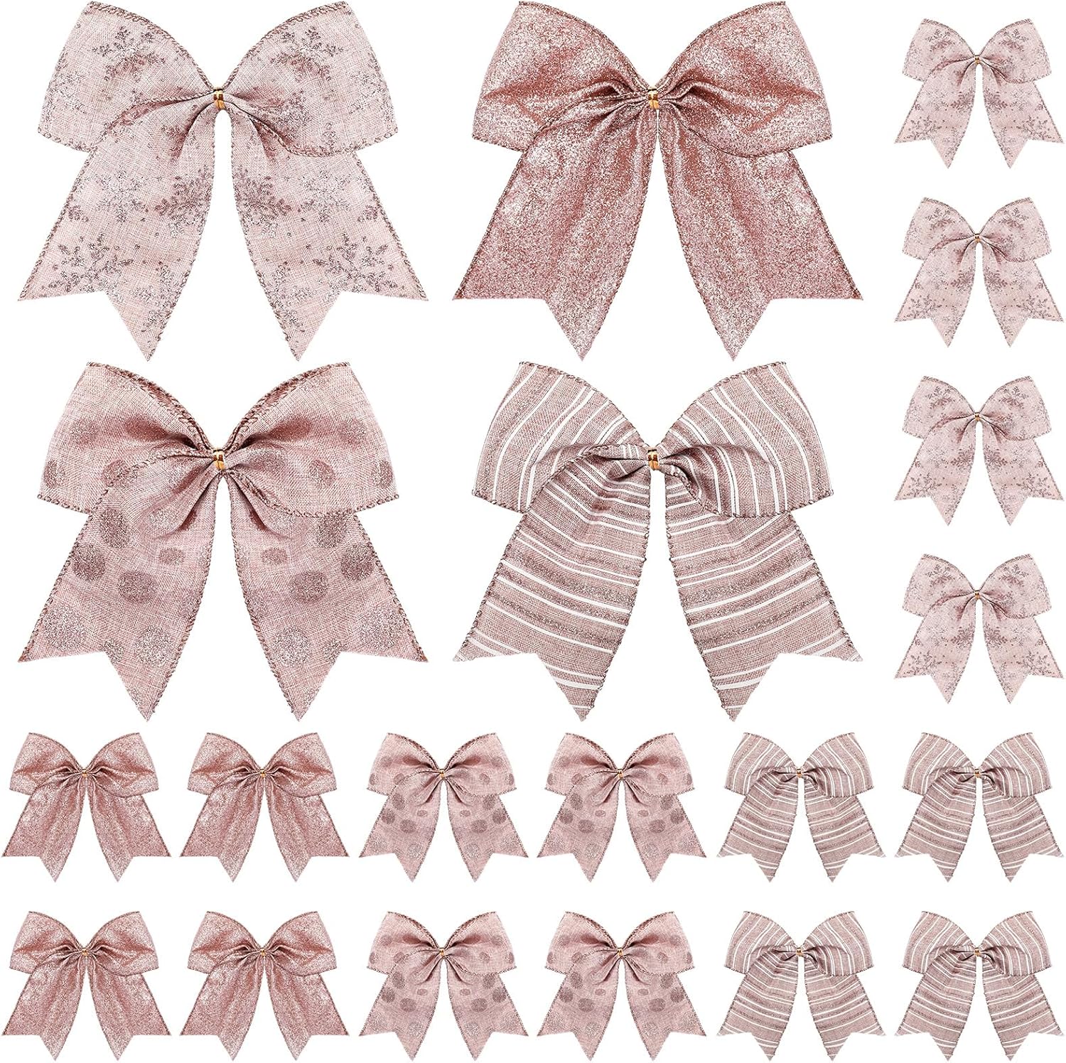 Bows & Ribbons - Gemscream 20 Pcs Christmas Bows Decoration 6 Inch Bow Wreaths Xmas Tie Bows Wreath Ornament Garland Ribbon DIY Crafts for Christmas Tree Home Wedding Indoor Outdoor Party Decor(Rose Gold)