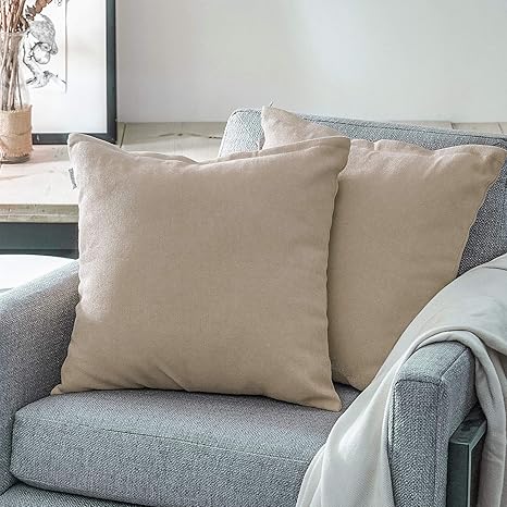 Amazon Com Top Finel Decorative Throw Pillow Covers 24 X 24 Inch Soft Chenille Solid Cushion Covers For Couch Bedroom Car 60 X 60 Cm Pack Of 2 Khaki Home Kitchen