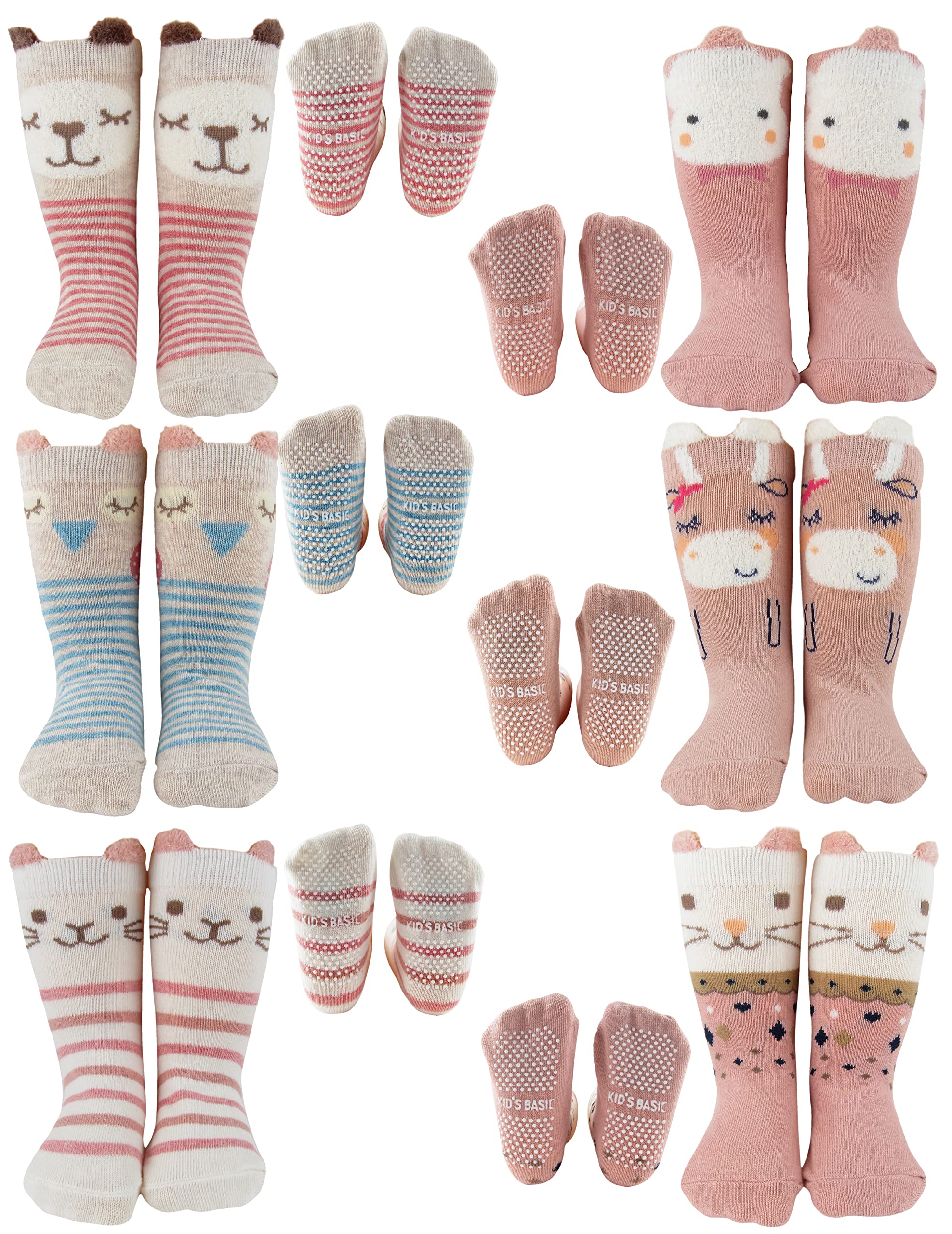 Tiny Captain Toddler Girls Socks 1-3 Year Old Cartoon Animal Anti Slip Non Slip