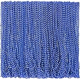 Riceshoot 200 Pcs Blue Bead Necklace Bulk Mardi Gras Oval Beads Necklace Party Favors 33" 7mm Metallic Color Beaded Costume Necklaces for Halloween Christmas Festive Event Accessories