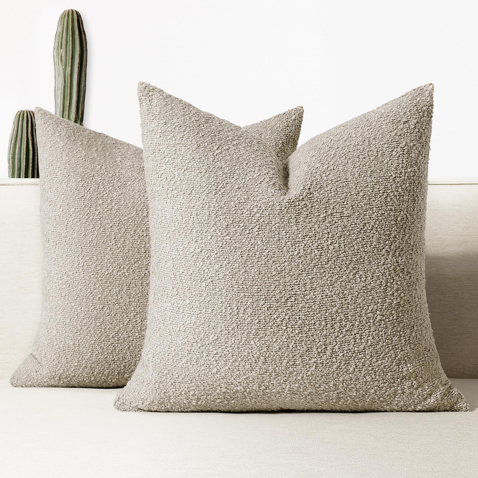 Photo 1 of GRASiMOSY Throw Pillow Covers 20 x 20 Inch, Set of 2, Decorative Soft Solid Boucle Textured Pillow Cover, Cozy Fluffy Cushion Pillow Case for Couch Bedroom Sofa Living Room Home Decor, Oatmeal