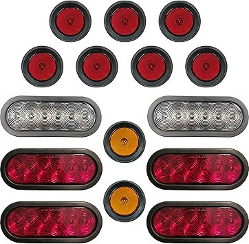 tecniq inc kit de luz led para remolques camiones rvs oval stop turn luces traseras oval luces de marcha atras 2 5 pulgadas ambar marcadores