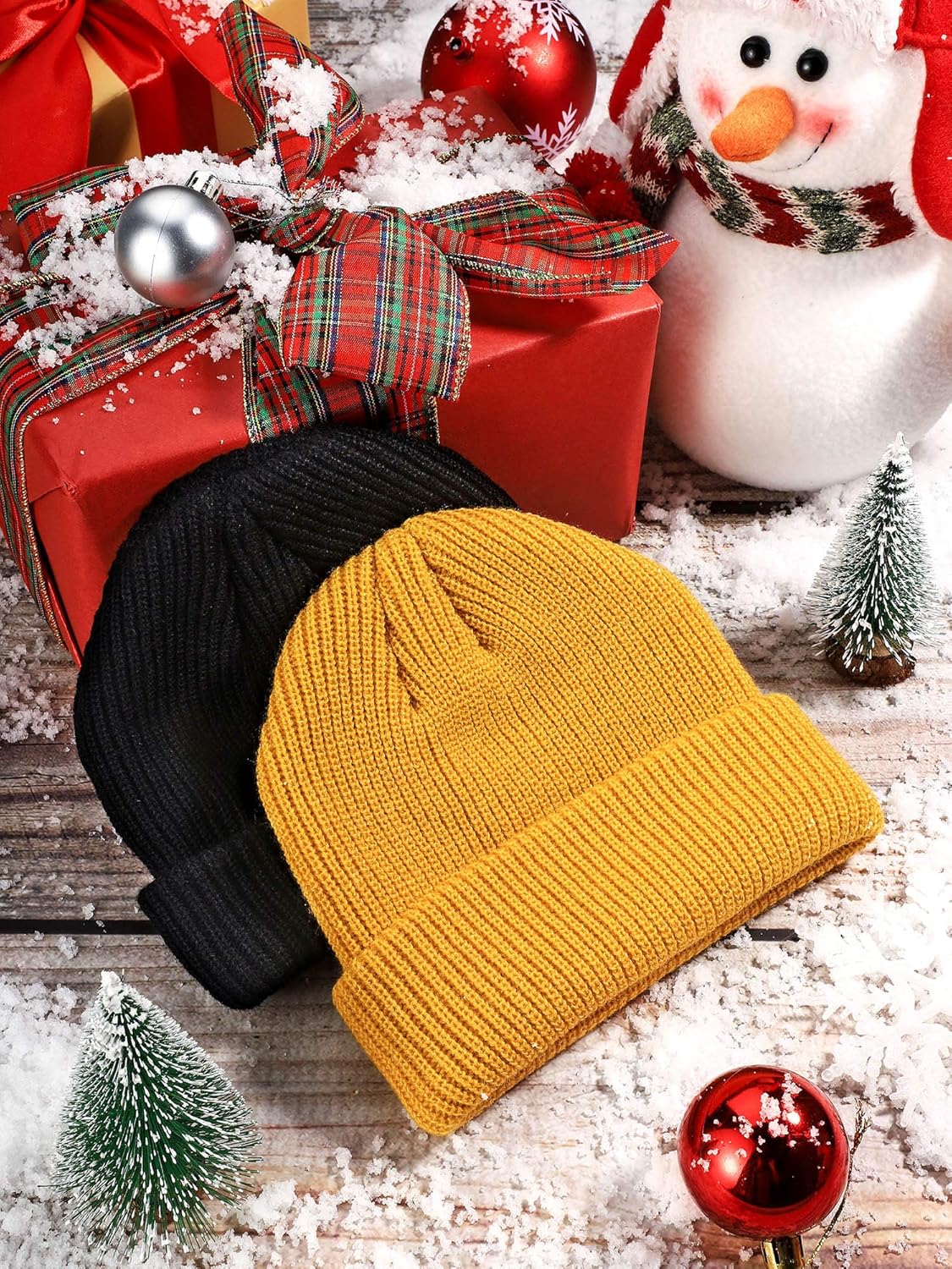 SATINIOR 2 Pieces Winter Trawler Beanie Hat Short Fisherman Skullcap Knit Cuff Beanie Cap for Men Daily Wearing (Black, Yellow) at  Men’s Clothing store