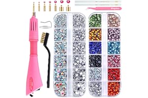 BLINGINBOX Hotfix Rhinestone Setter, Hot Fix Applicator Tool Bedazzler Kit with Rhinestones, Kit, Hot Fixed Wand for Clothes Clothing Fabric Crafts, 4000 Pcs, AB Crystal, Clear,7 Gems Sizes