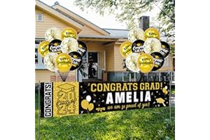 NUTTYBASH Graduation Party Decorations, Personalized Class of 2024 Graduation Banner with 78 Alphabet Stickers and Graduation Balloons, Congrats Banner for College High School Party Supplies(Gold)