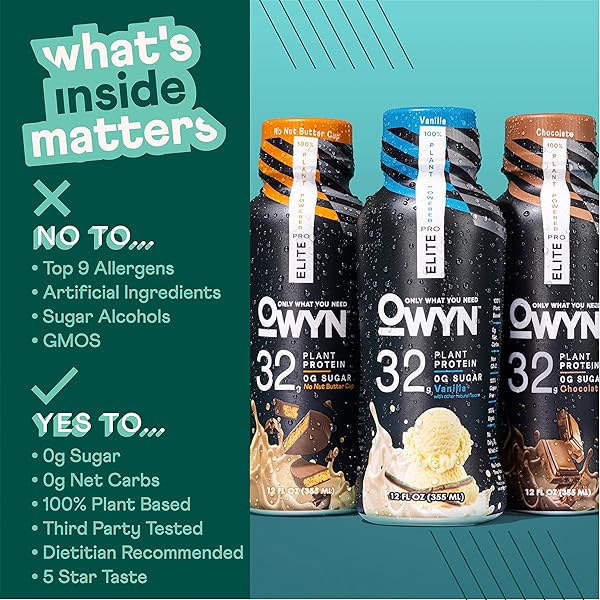 OWYN 100% VEGAN PLANT-BASED PRO ELITE HIGH PROTEIN SHAKES | VANILLA, 12 FL OZ | DAIRY-FREE, GLUTEN-FREE, SOY FREE, KETO FRIENDLY, ZERO SUGAR, VEGETARIAN