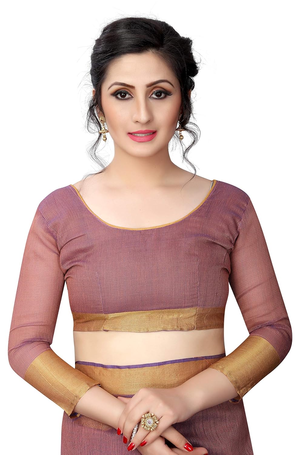 perfectblue women's linen saree with blouse piece (pallucotton3variation)