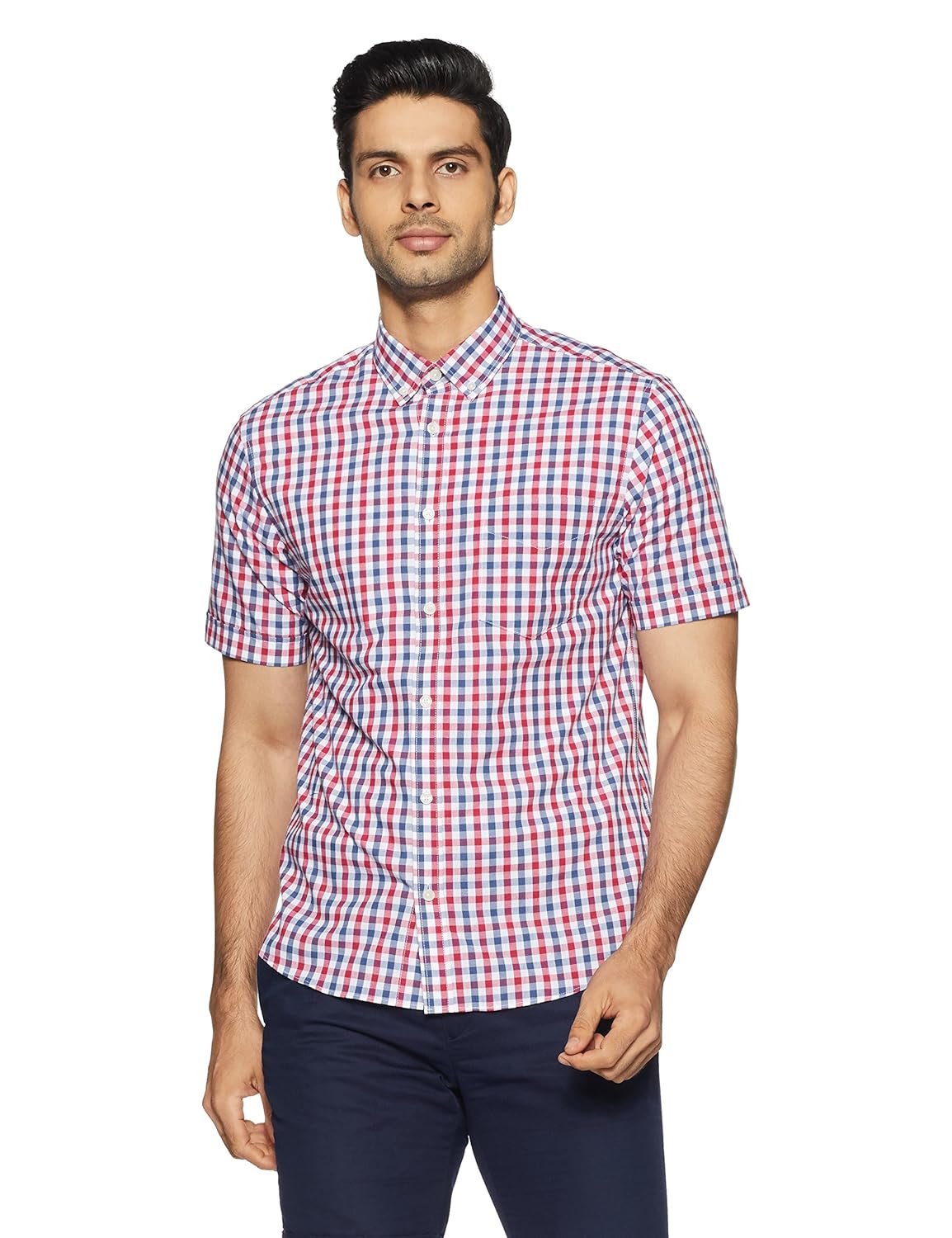 marks & spencer men's checkered regular fit casual shirt