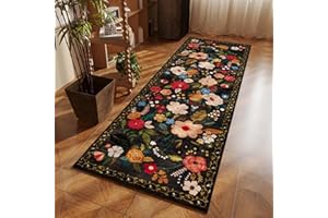 Rugcomf Runner Rug for Hallways Kitchen Runner Rug Non Slip 2'6''x8' Washable Runner Rugs with Rubber Backing Soft Floral Carpet Runner for Hallways, Kitchen, Laundry, Bedroom, Bathroom(Black)