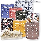 Nora's Nursery Cloth Diapers 7 Pack with 7 Inserts & 1 Wet Bag - Waterproof Cover, Washable, Reusable & One Size Adjustable Pocket Diapers for Newborns and Toddlers - Harlow