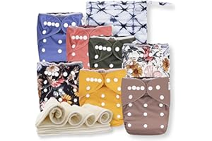 Nora's Nursery Cloth Diapers 7 Pack with 7 Inserts & 1 Wet Bag - Waterproof Cover, Washable, Reusable & One Size Adjustable Pocket Diapers for Newborns and Toddlers - Harlow