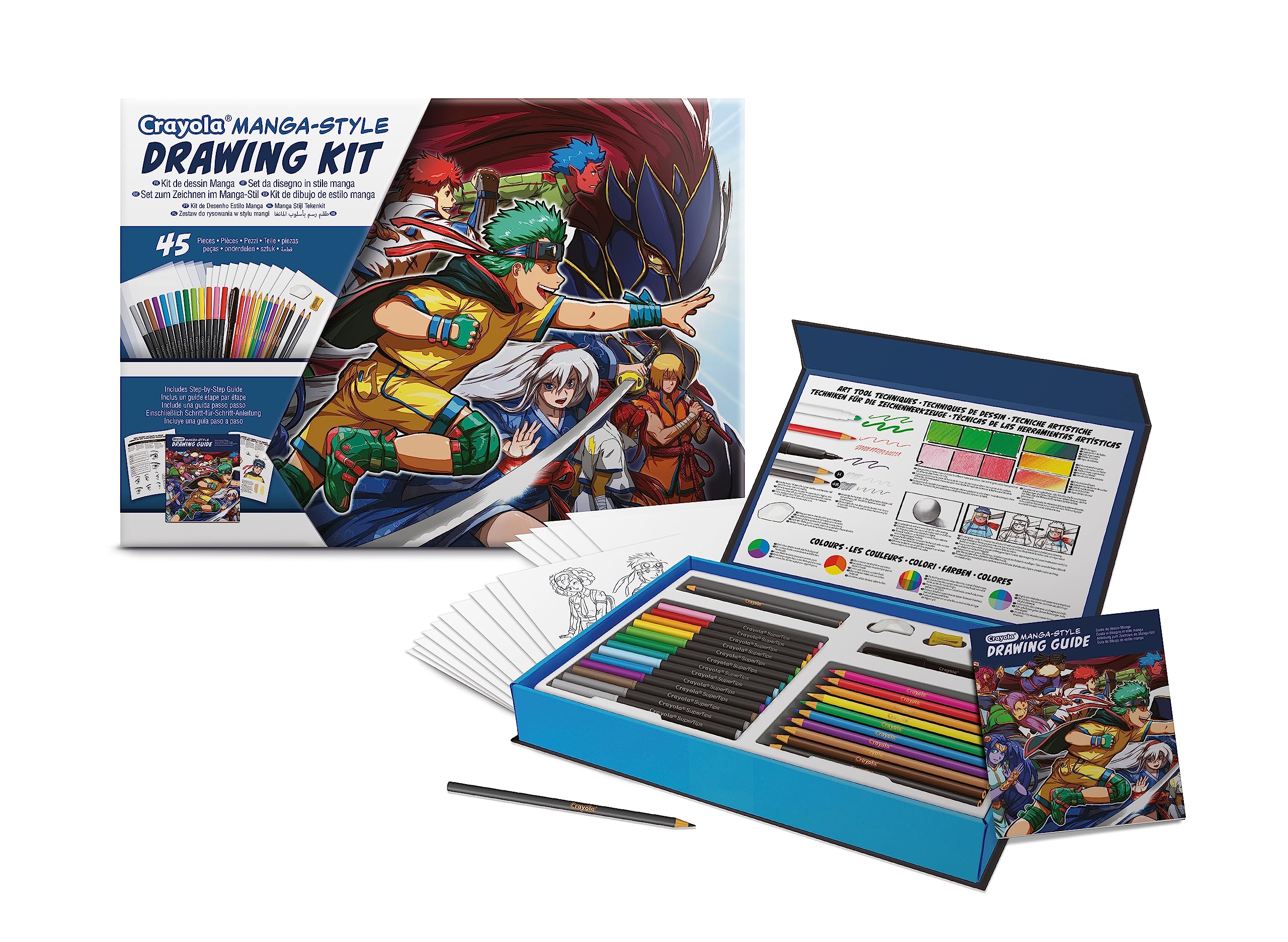 CRAYOLA, Drawing Set Learn to Draw Your Own Manga with 45 Pieces, Creative Activity and Gift for Children, from 8 Years