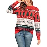ZAFUL Women's Ugly Christmas Sweater Cedar Snowflake Pattern Knitted Sweaters Long Sleeve Winter Pullover Tops