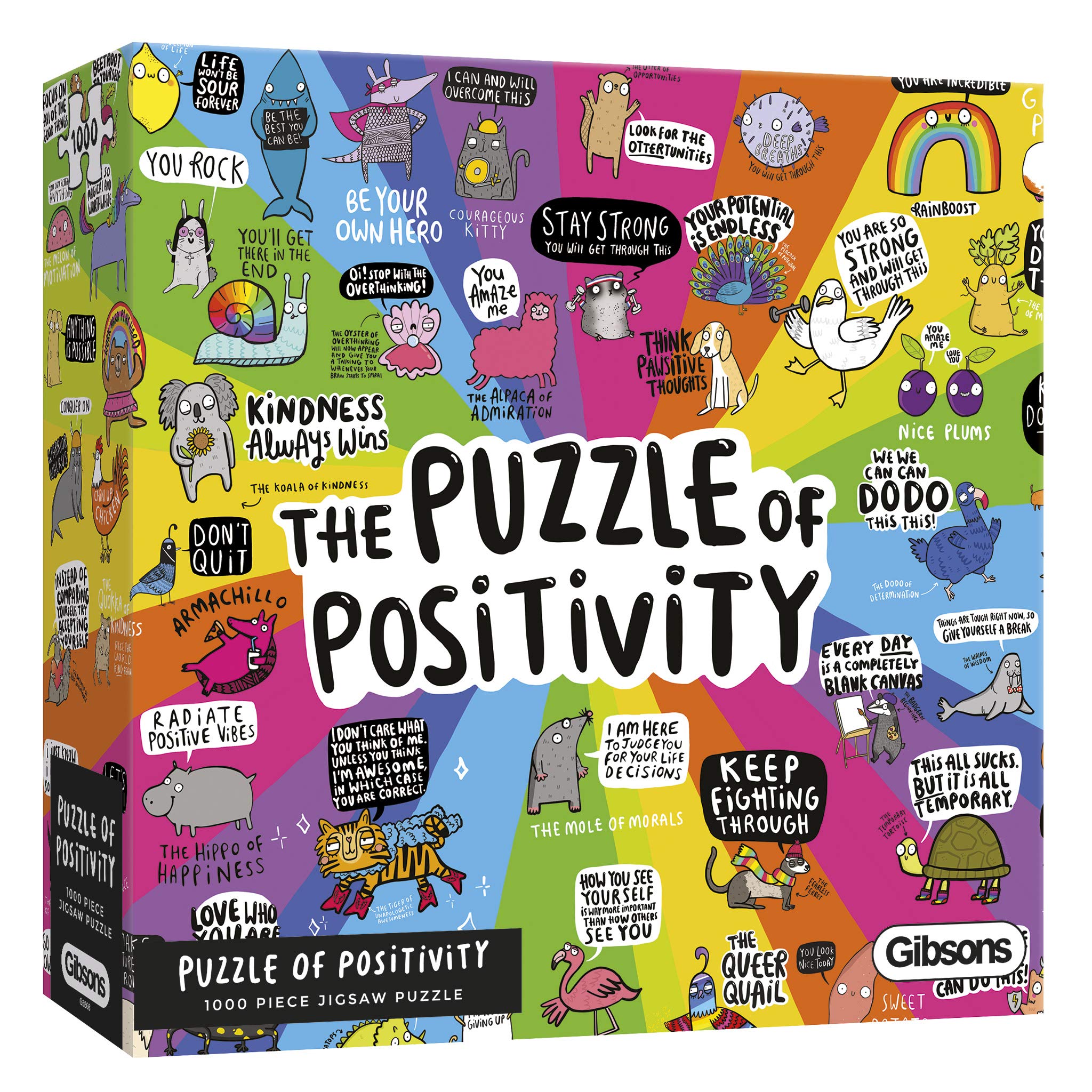 Gibsons Puzzle of Positivity 1000 Piece Jigsaw Puzzle Fun Cartoon Mental Health Puzzle Illustration Sustainable Jigsaw Puzzle for Adults Teens Premium 100% Recycled Board | Great Gift | Gibsons Games โ image 1