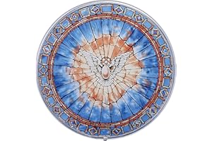 Design Toscano GM1013 Tiffany's Holy Dove of Peace Art Glass Round Suncatcher Window Panel, 6 inches wide, 6 inches tall, Stained Glass, Blue Enamel