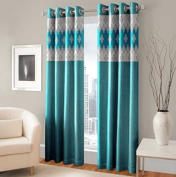 Buy Homesazz Floral Print Velvet Window Curtains Blue Set Of 2