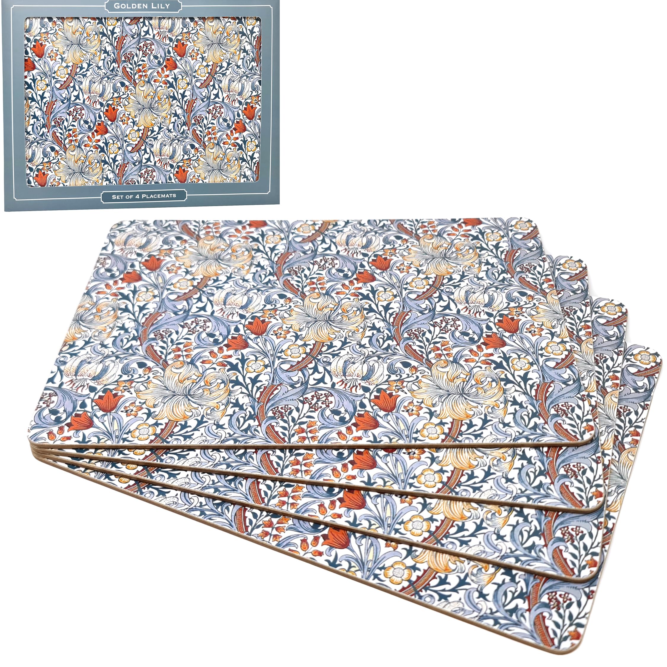 The Leonardo Collection Golden Lily Placemats Set of 4 | Decorative Table Mats For Dining And Kitchen | Stylish Heat Resistant Place Mats For Table Protection | Non Slip Tables Placements
