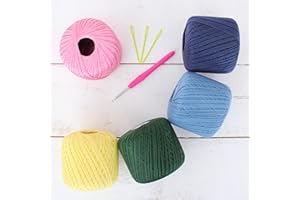 100% Pure Cotton Crochet Thread Set by Threadart - Size 10 - Spring Colors - Five 50g Balls