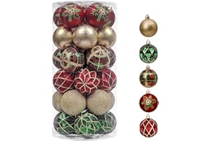 Valery Madelyn Christmas Tree Ornaments Set for Christmas Decorations, 30ct 2.36" Green Red Gold Shatterproof Christmas Ball 