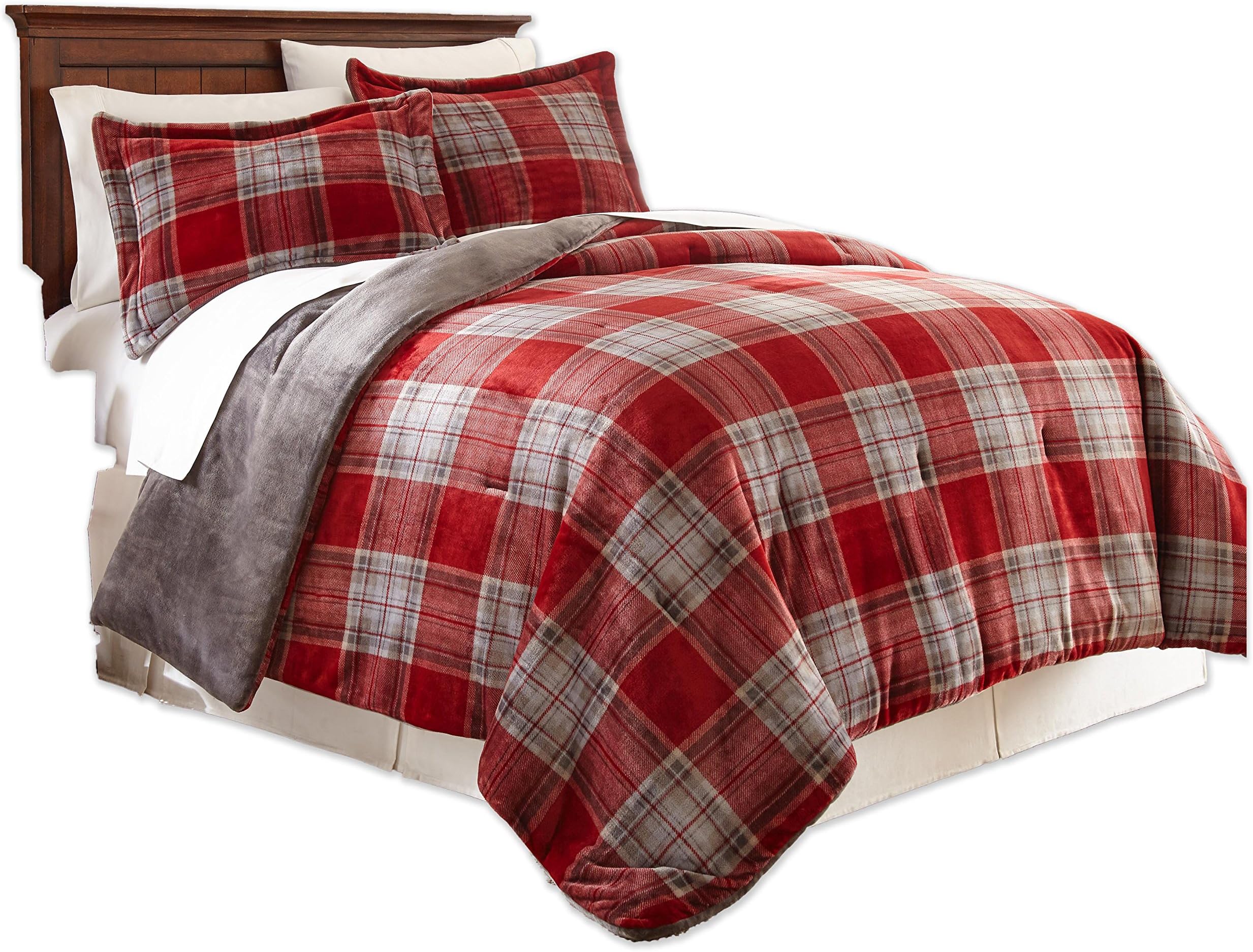 Fraiche Maison Allen Plaid Velvet Plush Comforter Sets, King