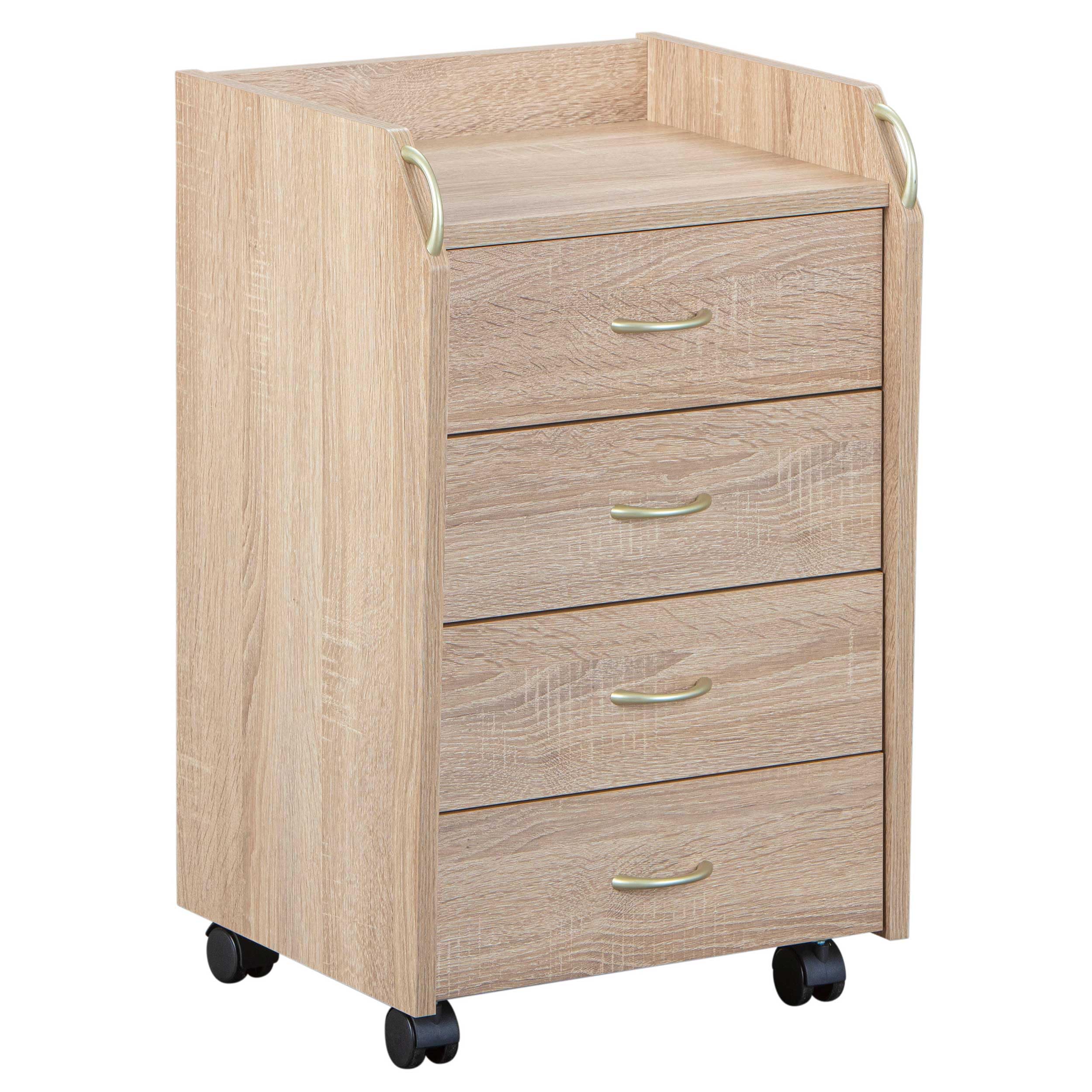 Inter Link 19300100 Novi Sonoma Rolling Cabinet Oak with Metal Drawers