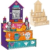 COcnny Day of the Dead Altar Ofrenda - Wooden Shadow Box Photo Frame Set | Dia De Los Muertos Memorial Altar Decorations, Skull Candle House Tabletop Ofrenda Set, Pet Remembrance Display Decor for Dog